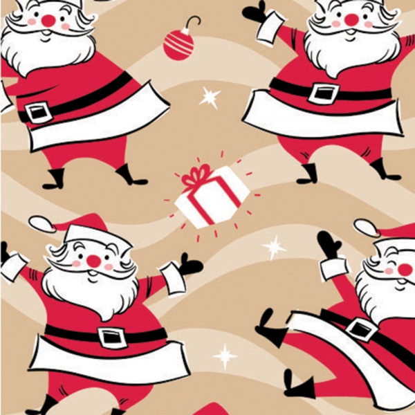 Swinging Santa on Kraft Gift Wrap 24 x 833