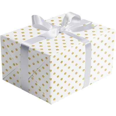 Gold Dots on White Gift Wrap 30 x 417
