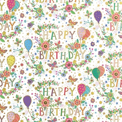 Beautiful Birthday White 30 X 417 Gift Wrap