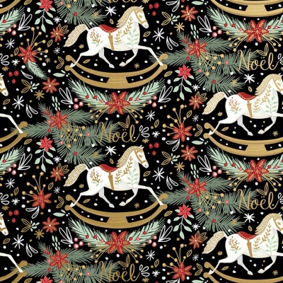 Rocking Horse Noel Black 30 X 417 Gift Wrap
