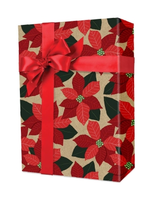 Field of Poinsettias on Kraft Gift Wrap 24 x 417