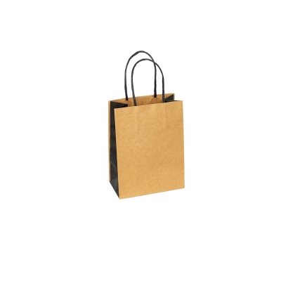 Kraft/Black 7x3x8 200/cs Twist Handle Jcut Shopping Bags