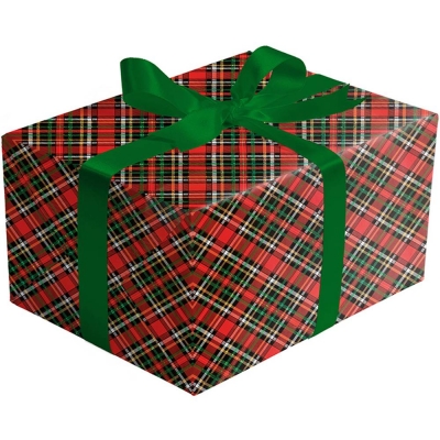 Red Gold Holographic Plaid Gift Wrap 30 x 417
