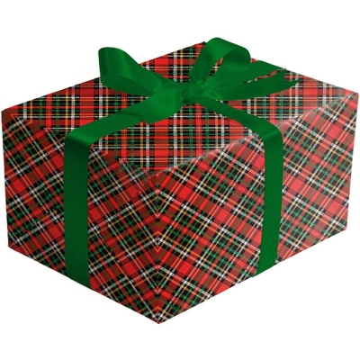 Red Gold Holographic Plaid Gift Wrap 30 x 833
